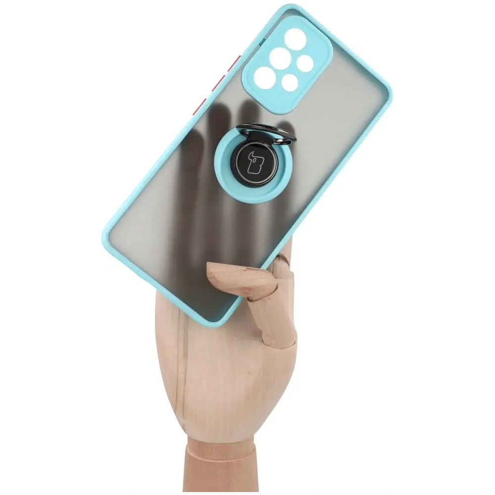 Etui z uchwytem na palec Bizon Case Hybrid Ring do Samsung Galaxy A53 5G przydymione z jasnoniebieską ramką