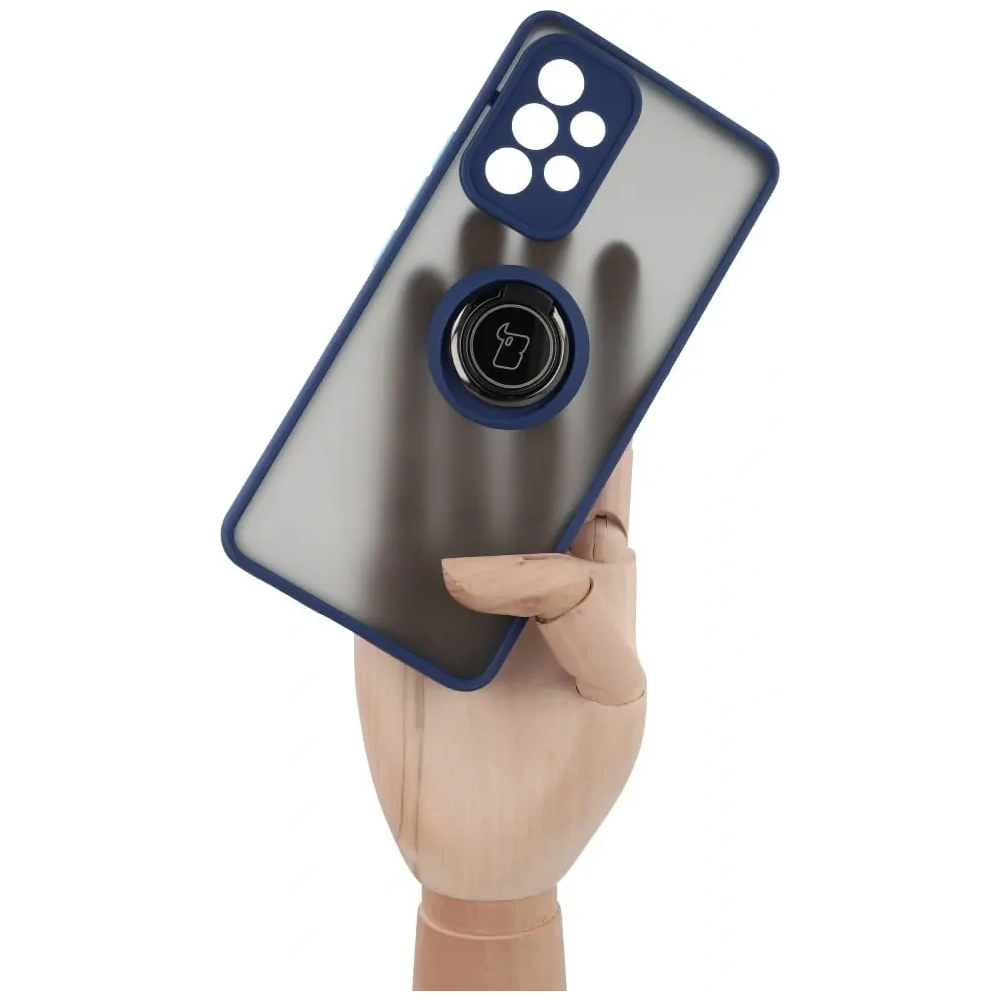 Etui z uchwytem na palec Bizon Case Hybrid Ring do Samsung Galaxy A53 5G przydymione z granatową ramką