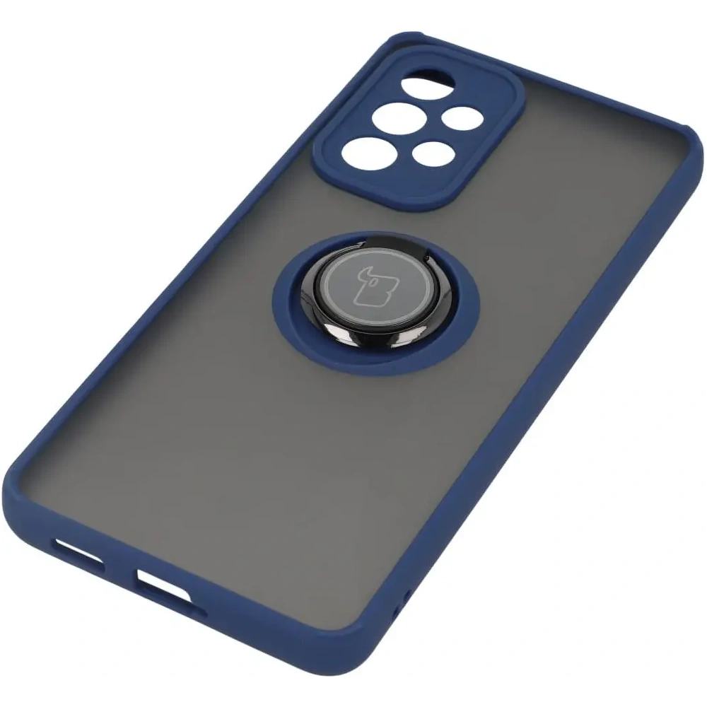 Etui z uchwytem na palec Bizon Case Hybrid Ring do Samsung Galaxy A53 5G przydymione z granatową ramką