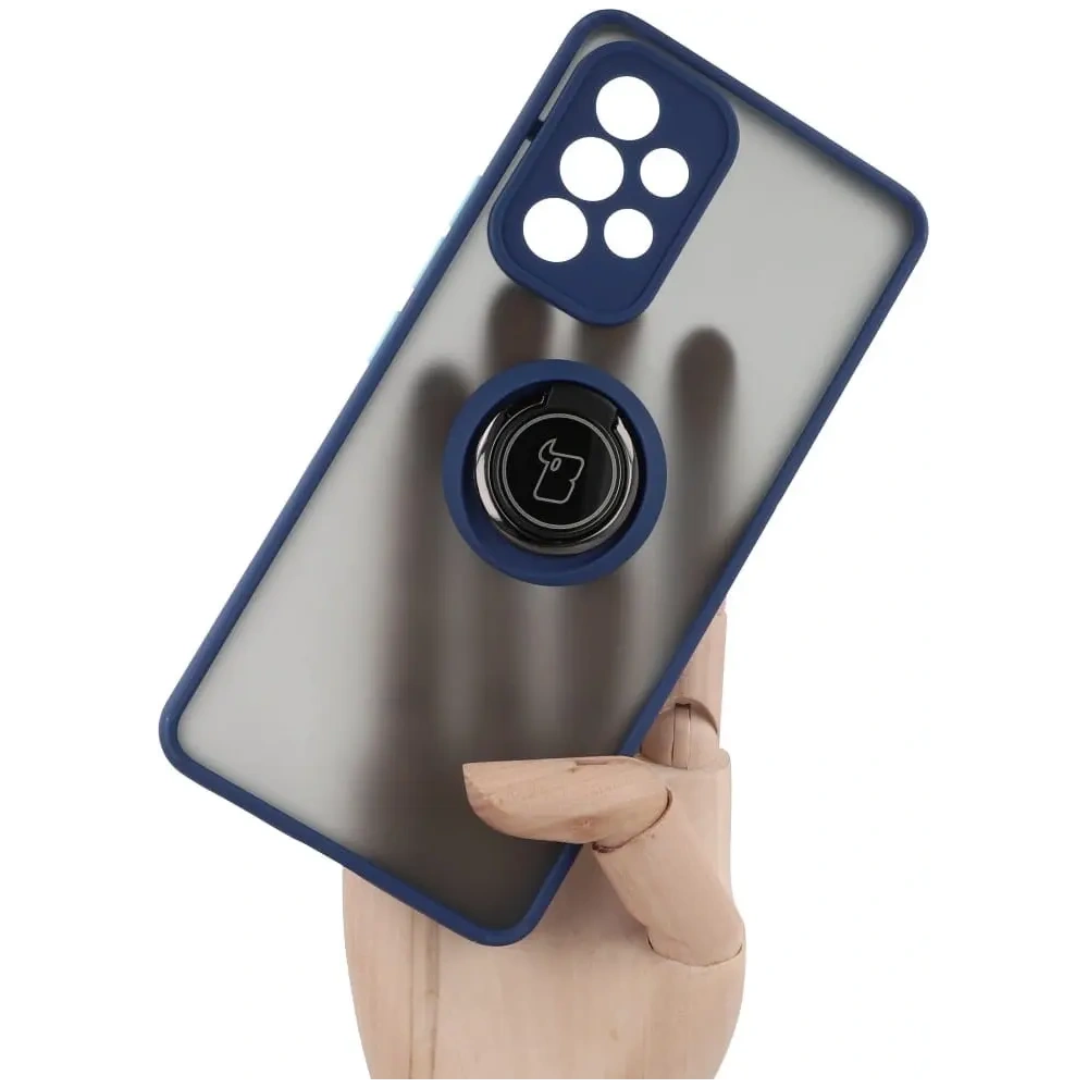 Etui z uchwytem na palec Bizon Case Hybrid Ring do Samsung Galaxy A53 5G przydymione z granatową ramką