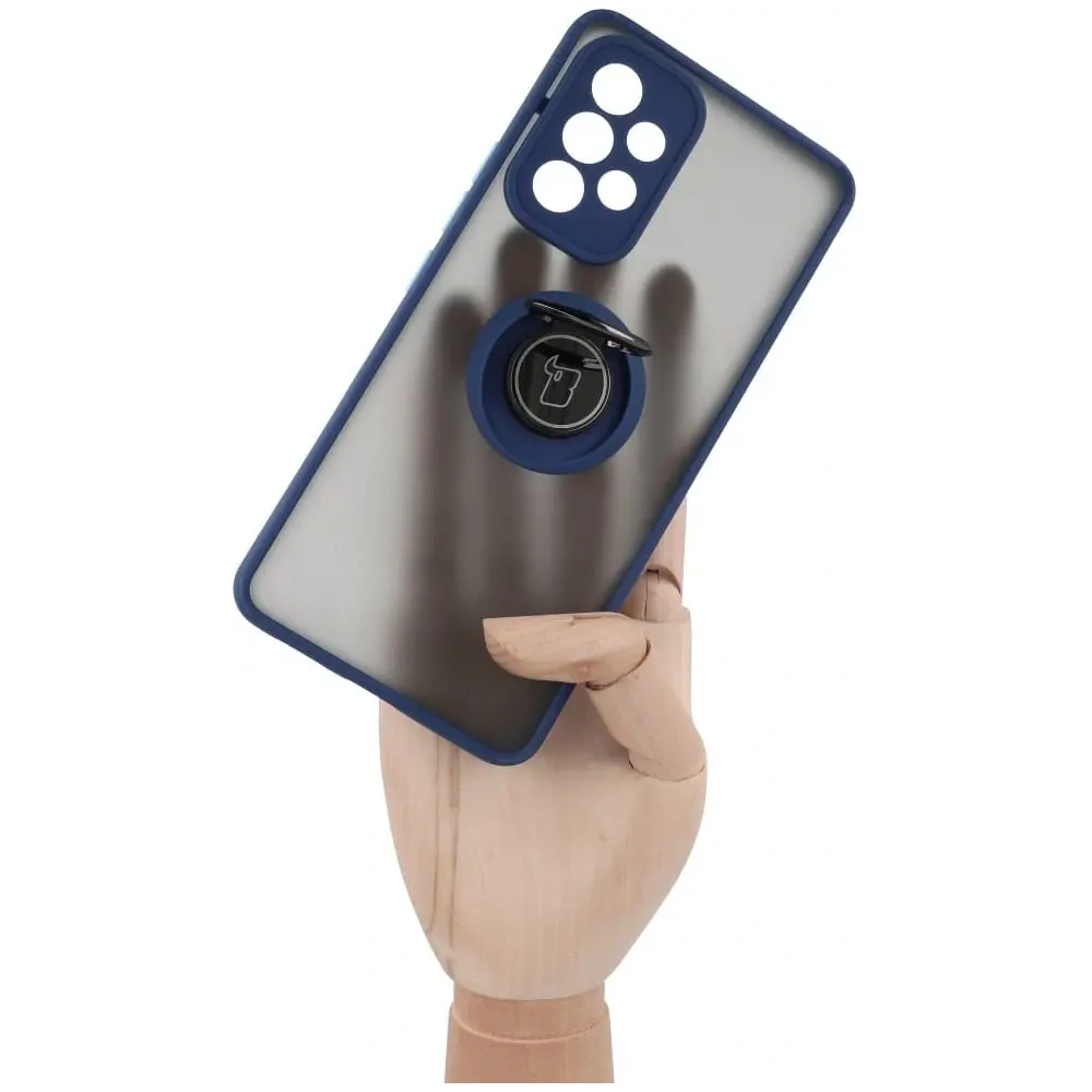 Etui z uchwytem na palec Bizon Case Hybrid Ring do Samsung Galaxy A53 5G przydymione z granatową ramką