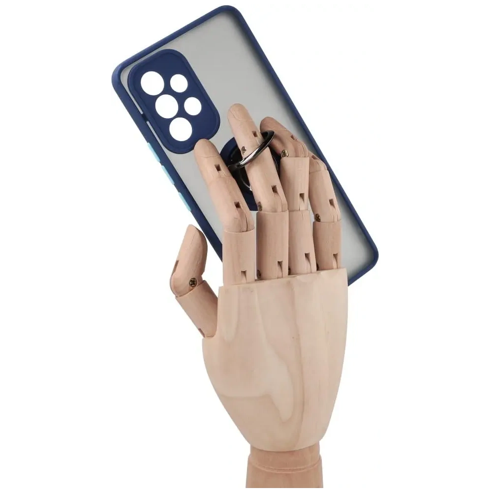 Etui z uchwytem na palec Bizon Case Hybrid Ring do Samsung Galaxy A53 5G przydymione z granatową ramką