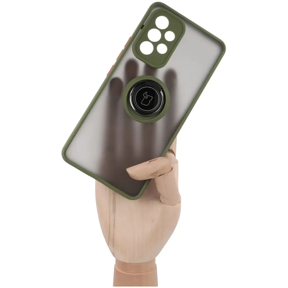 Etui z uchwytem na palec Bizon Case Hybrid Ring do Samsung Galaxy A53 5G przydymione z zieloną ramką