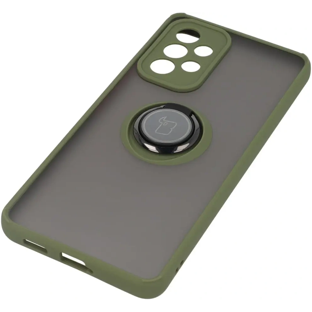 Etui z uchwytem na palec Bizon Case Hybrid Ring do Samsung Galaxy A53 5G przydymione z zieloną ramką