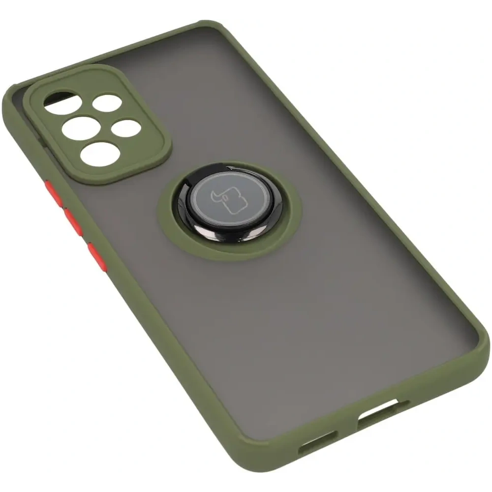 Etui z uchwytem na palec Bizon Case Hybrid Ring do Samsung Galaxy A53 5G przydymione z zieloną ramką