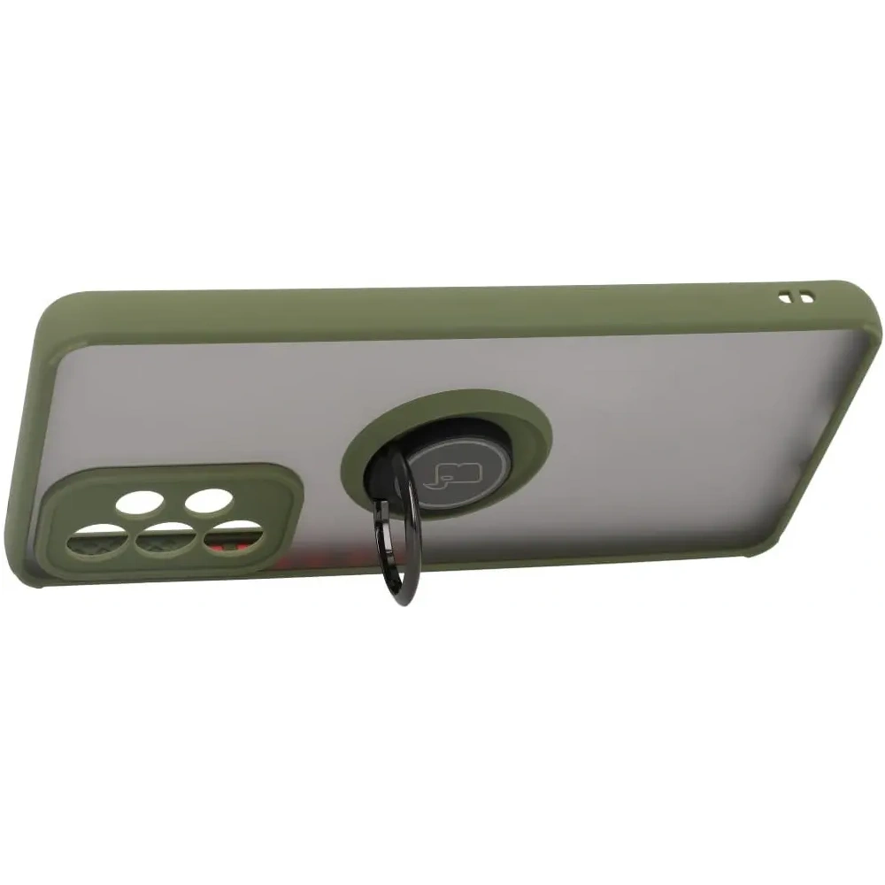 Etui z uchwytem na palec Bizon Case Hybrid Ring do Samsung Galaxy A53 5G przydymione z zieloną ramką