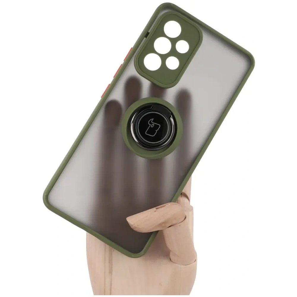 Etui z uchwytem na palec Bizon Case Hybrid Ring do Samsung Galaxy A53 5G przydymione z zieloną ramką
