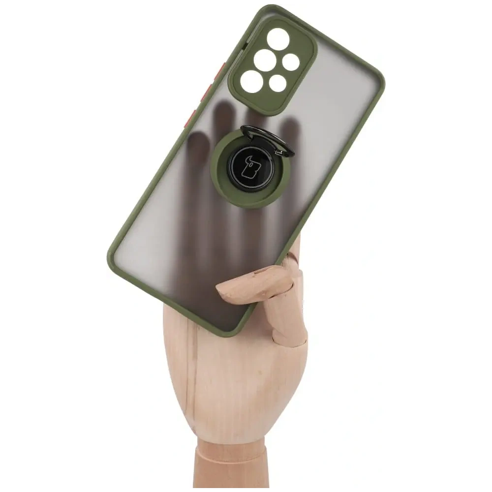 Etui z uchwytem na palec Bizon Case Hybrid Ring do Samsung Galaxy A53 5G przydymione z zieloną ramką