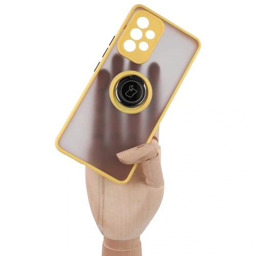 Kup Etui z uchwytem na palec Bizon Case Hybrid Ring do Galaxy A53 5G, przydymione z żółtą ramką - BIZ7507 - {ean13} - Sklep Home Screen