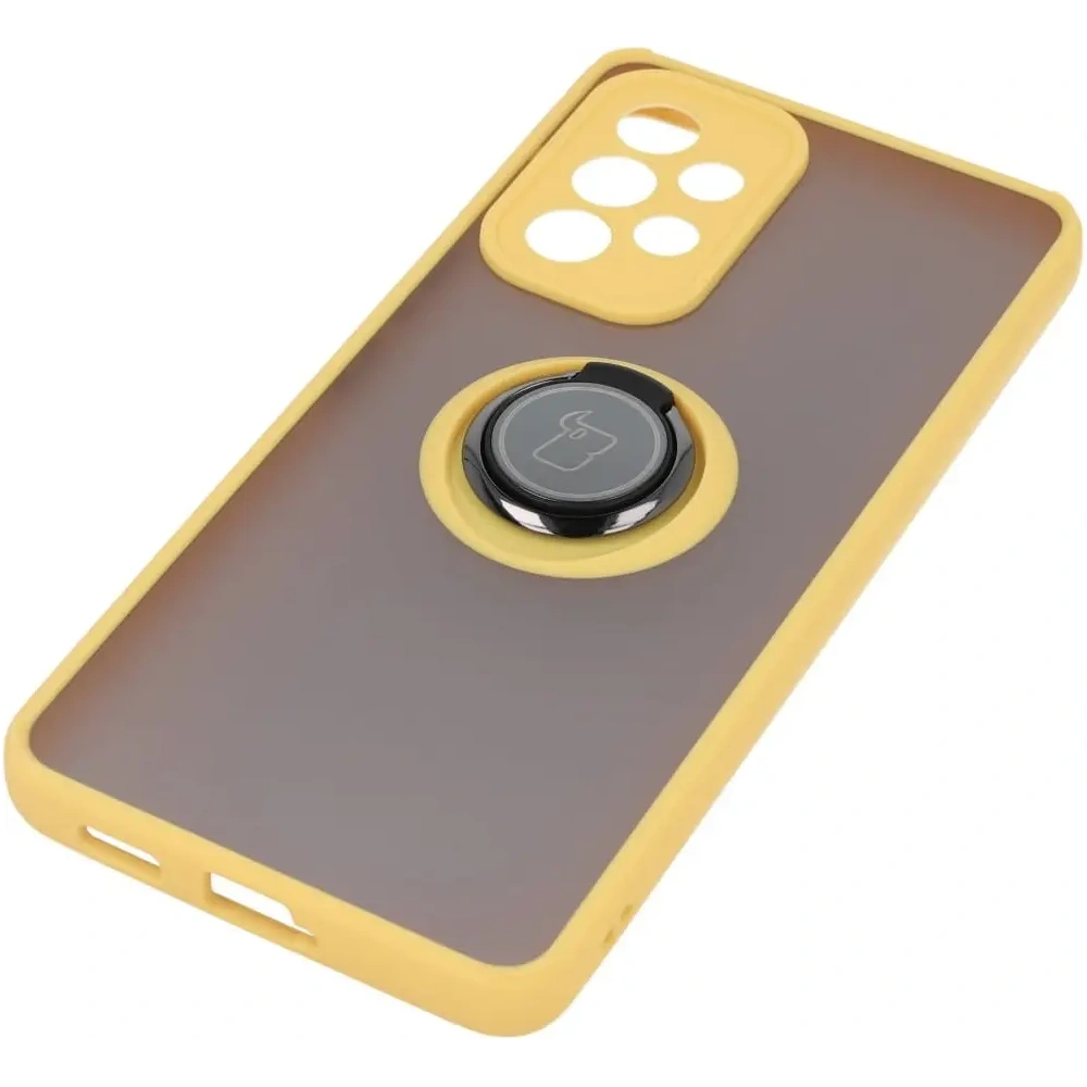 Etui z uchwytem na palec Bizon Case Hybrid Ring do Samsung Galaxy A53 5G przydymione z żółtą ramką