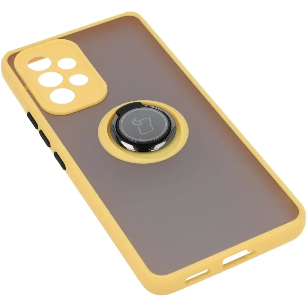Etui z uchwytem na palec Bizon Case Hybrid Ring do Samsung Galaxy A53 5G przydymione z żółtą ramką
