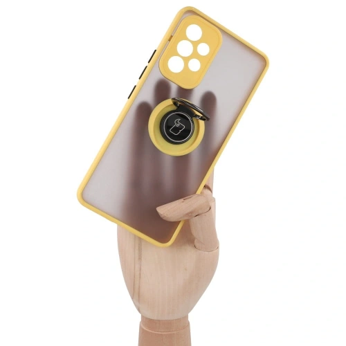 Kup Etui z uchwytem na palec Bizon Case Hybrid Ring do Galaxy A53 5G, przydymione z żółtą ramką - BIZ7507 - {ean13} - Sklep Home Screen