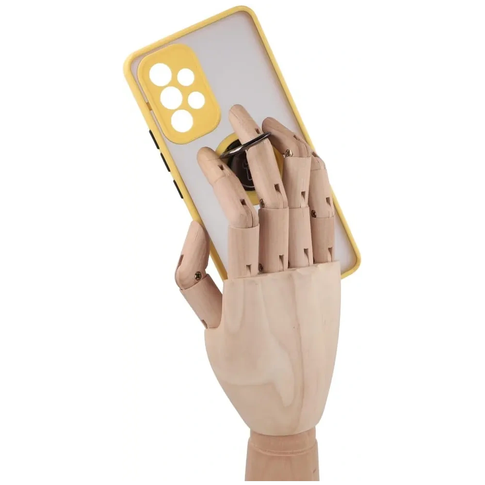 Etui z uchwytem na palec Bizon Case Hybrid Ring do Samsung Galaxy A53 5G przydymione z żółtą ramką