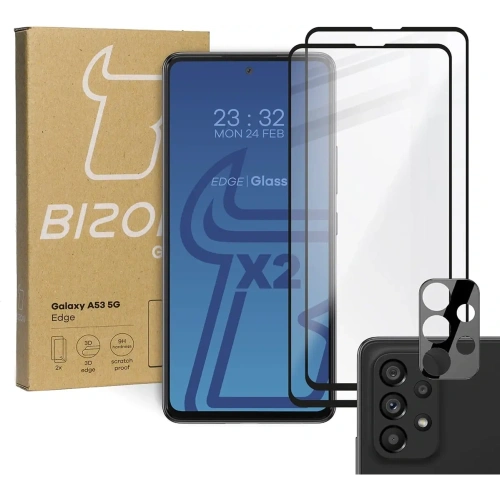 Kup Bizon Glass Edge edzett üveg - [2 PACK] + lencsevédő Samsung Galaxy A53 fekete - BIZ1160 - {ean13} - Sklep Home Screen