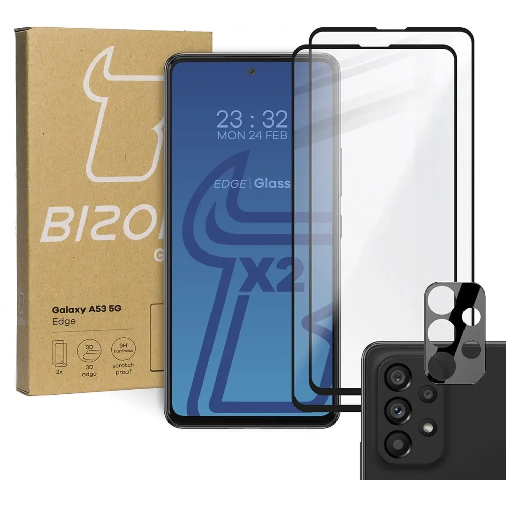 Szkło hartowane Bizon Glass Edge - [2 PACK] + ochrona na obiektyw Samsung Galaxy A53 czarne