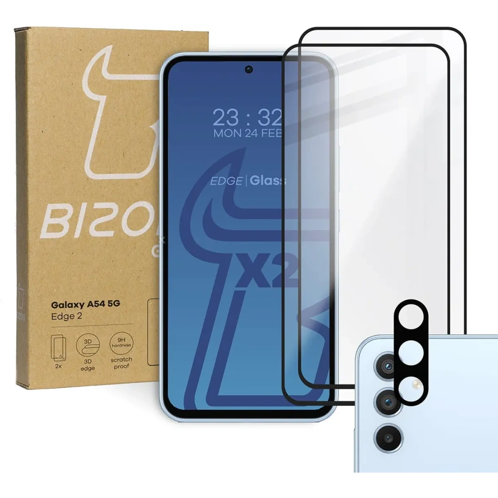 2x Szkło na ekran + szkło na aparat BIZON Edge 2 do Samsung Galaxy A54 5G