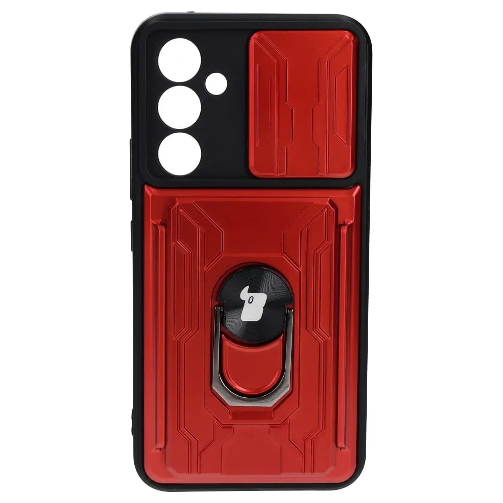 Etui Bizon Case Camshield Card Slot Ring do Samsung Galaxy A54 5G czerwone