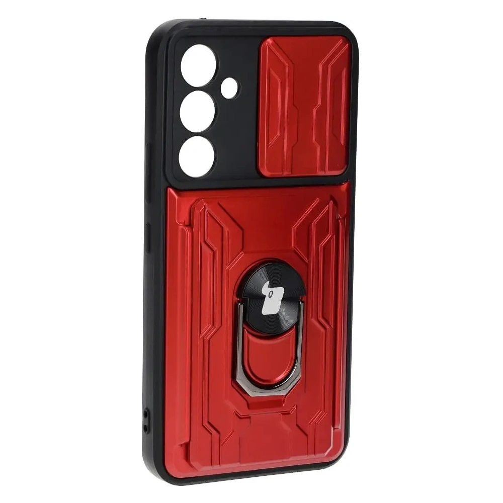 Etui Bizon Case Camshield Card Slot Ring do Samsung Galaxy A54 5G czerwone