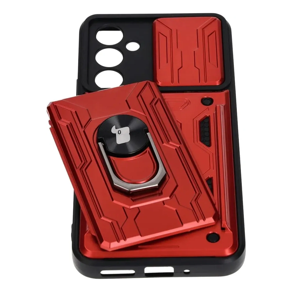 Etui Bizon Case Camshield Card Slot Ring do Samsung Galaxy A54 5G czerwone