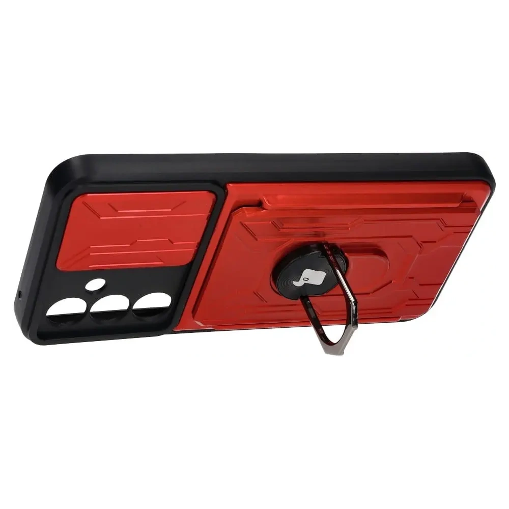 Etui Bizon Case Camshield Card Slot Ring do Samsung Galaxy A54 5G czerwone