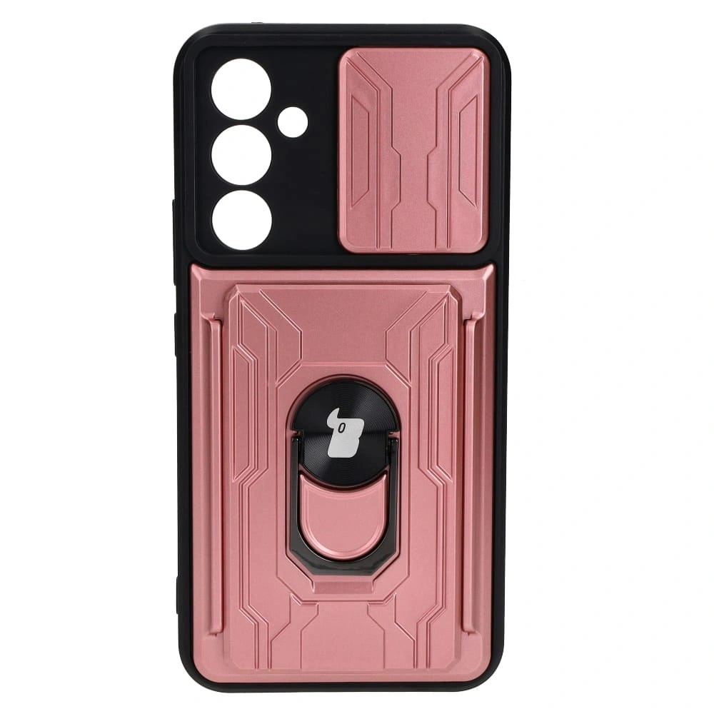 Etui Bizon Case Camshield Card Slot Ring do Samsung Galaxy A54 5G jasnoróżowe