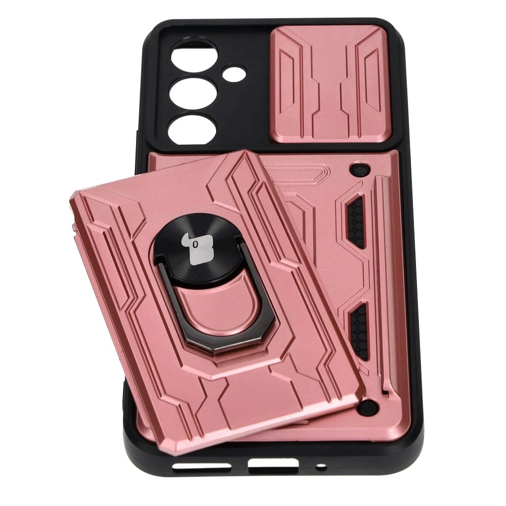 Etui Bizon Case Camshield Card Slot Ring do Samsung Galaxy A54 5G jasnoróżowe