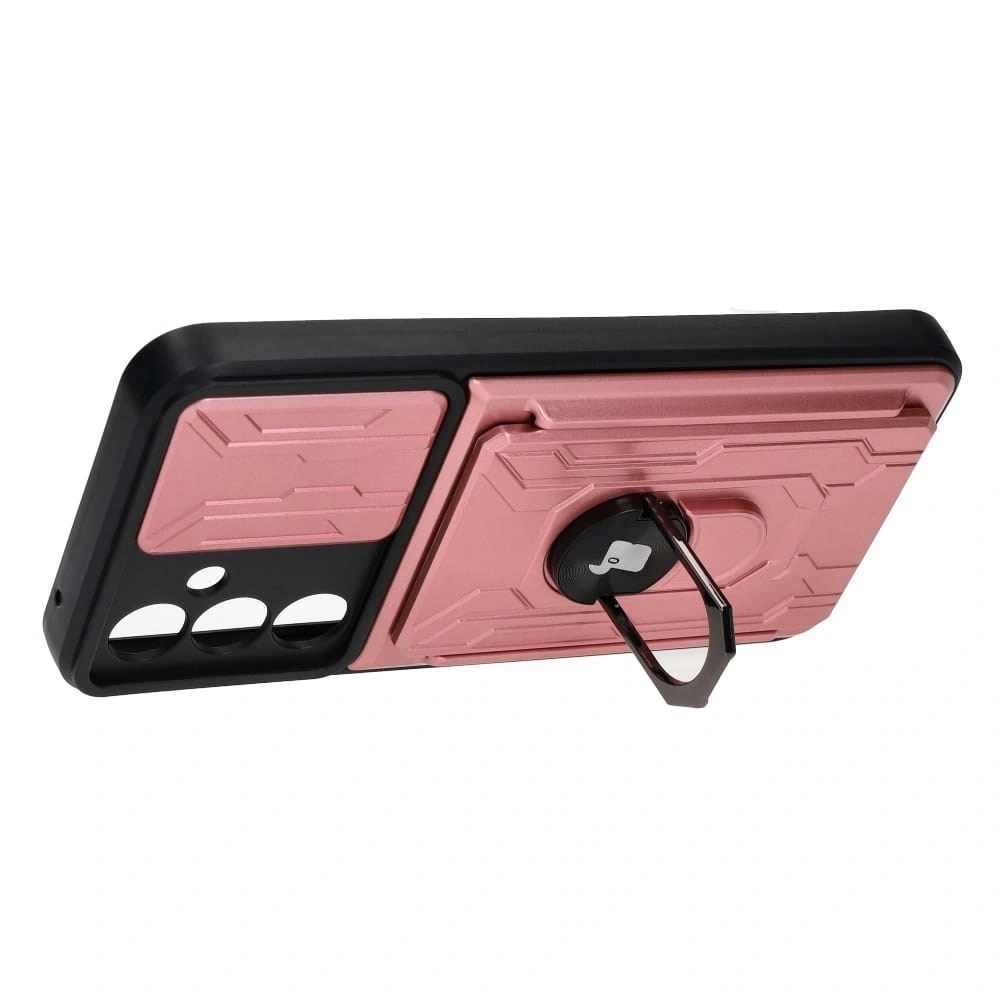 Etui Bizon Case Camshield Card Slot Ring do Samsung Galaxy A54 5G jasnoróżowe