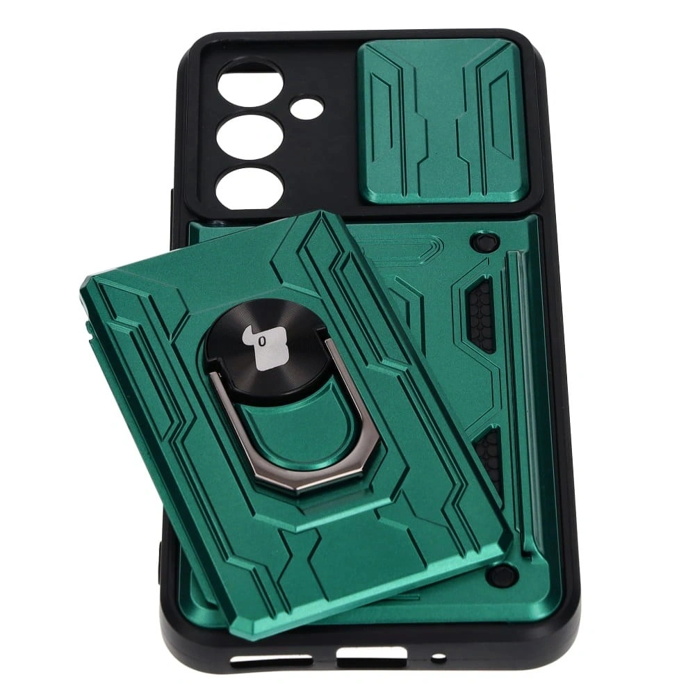Etui Bizon Case Camshield Card Slot Ring do Samsung Galaxy A54 5G zielone