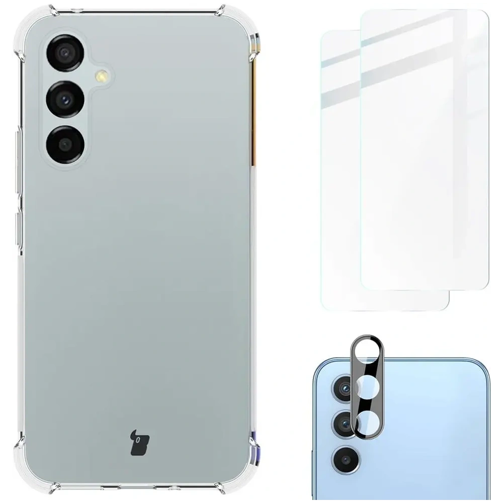 Etui + 2x szkło na ekran + obiektyw Bizon Case Clear Pack do Samsung Galaxy A54 5G przezroczyste