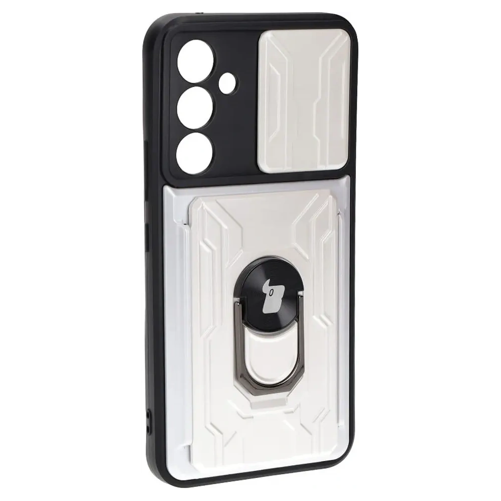Etui Bizon Case Camshield Card Slot Ring do Samsung Galaxy A54 5G białe