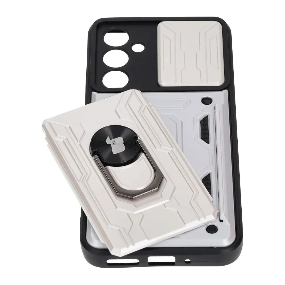 Etui Bizon Case Camshield Card Slot Ring do Samsung Galaxy A54 5G białe