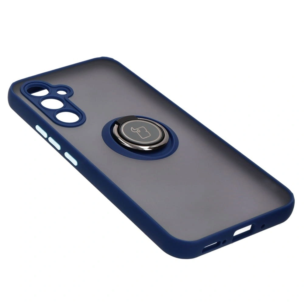 Etui z uchwytem na palec Bizon Case Hybrid Ring do Samsung Galaxy A54 5G przydymione z granatową ramką