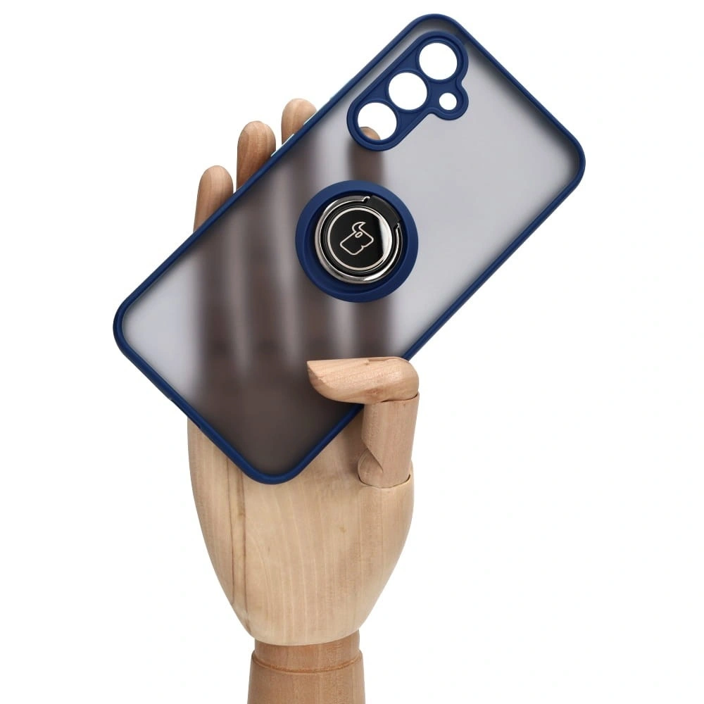 Etui z uchwytem na palec Bizon Case Hybrid Ring do Samsung Galaxy A54 5G przydymione z granatową ramką