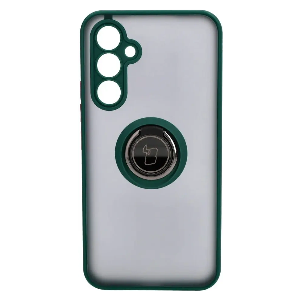Etui z uchwytem na palec Bizon Case Hybrid Ring do Samsung Galaxy A54 5G przydymione z ciemnozieloną ramką