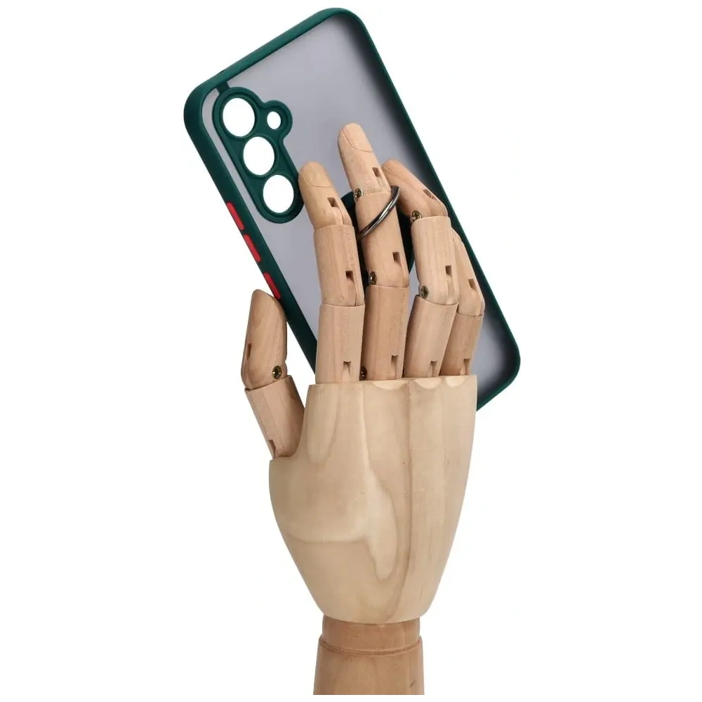 Etui z uchwytem na palec Bizon Case Hybrid Ring do Samsung Galaxy A54 5G przydymione z ciemnozieloną ramką