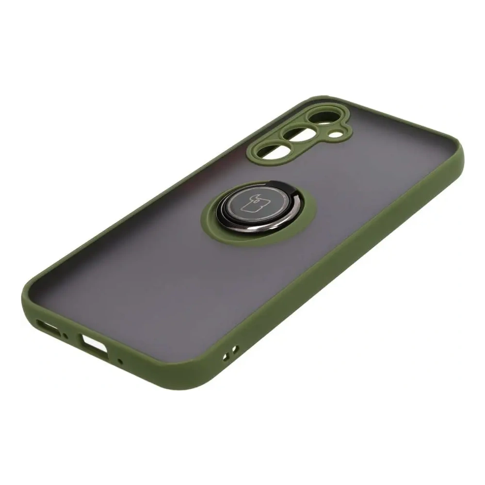 Etui z uchwytem na palec Bizon Case Hybrid Ring do Samsung Galaxy A54 5G przydymione z zieloną ramką