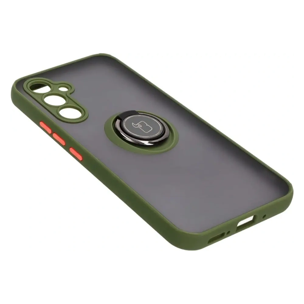 Etui z uchwytem na palec Bizon Case Hybrid Ring do Samsung Galaxy A54 5G przydymione z zieloną ramką