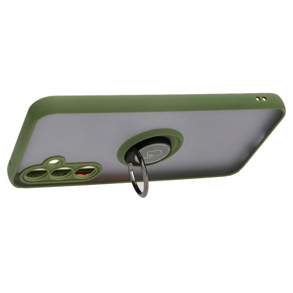 Etui z uchwytem na palec Bizon Case Hybrid Ring do Samsung Galaxy A54 5G przydymione z zieloną ramką