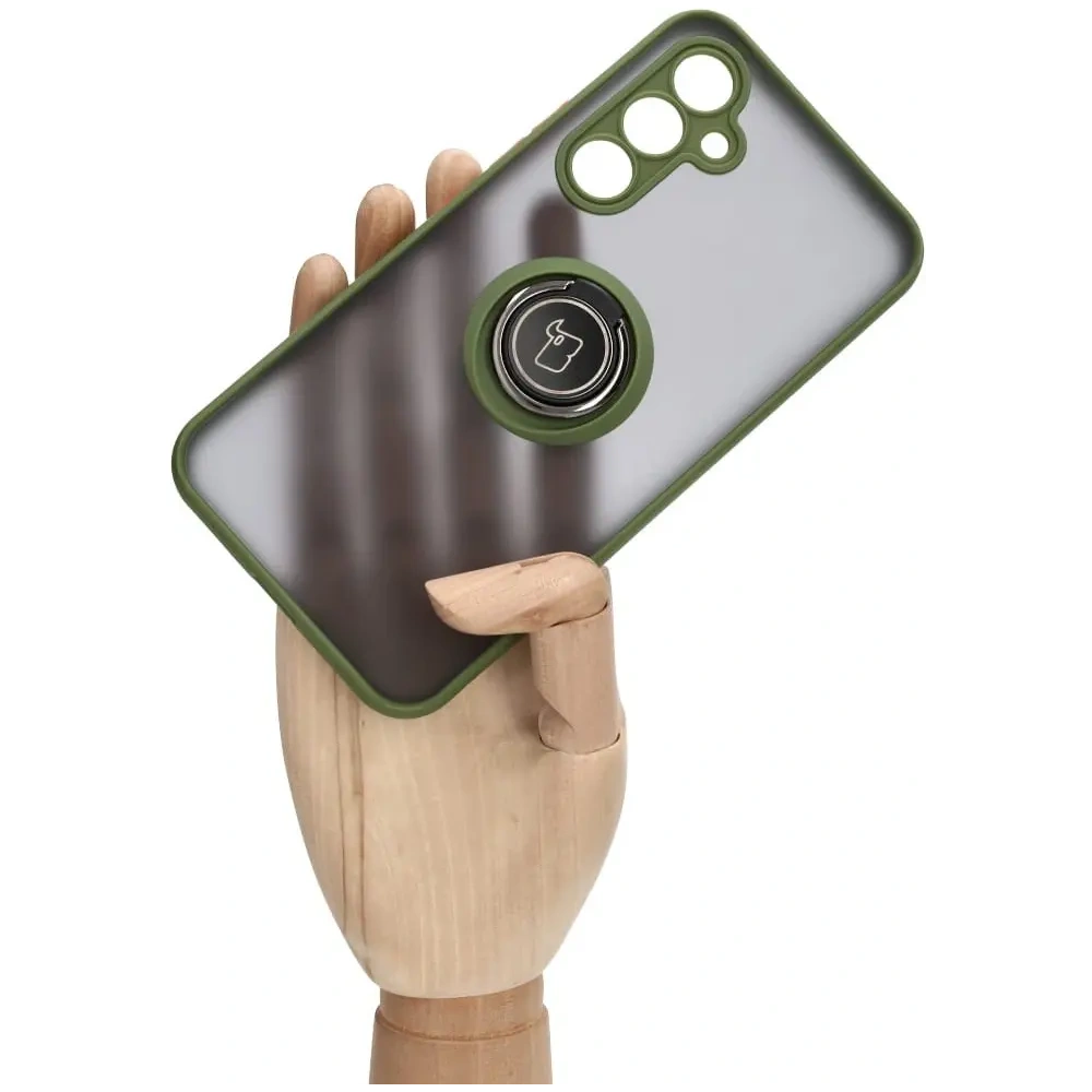 Etui z uchwytem na palec Bizon Case Hybrid Ring do Samsung Galaxy A54 5G przydymione z zieloną ramką