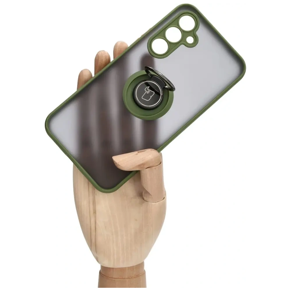 Etui z uchwytem na palec Bizon Case Hybrid Ring do Samsung Galaxy A54 5G przydymione z zieloną ramką