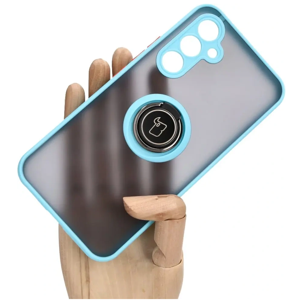 Etui z uchwytem na palec Bizon Case Hybrid Ring do Samsung Galaxy A54 5G przydymione z jasnoniebieską ramką