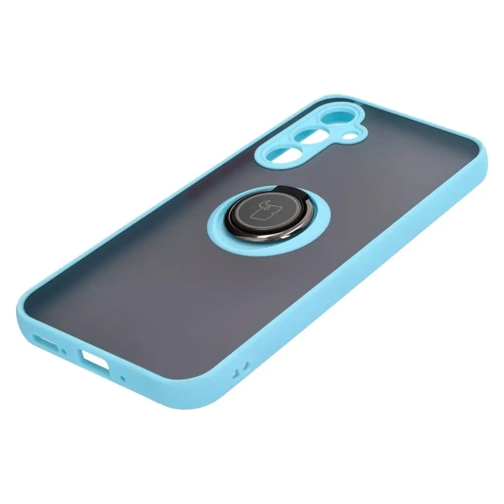 Etui z uchwytem na palec Bizon Case Hybrid Ring do Samsung Galaxy A54 5G przydymione z jasnoniebieską ramką