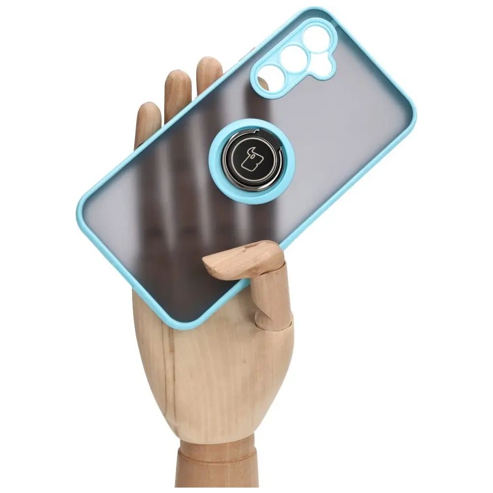 Etui z uchwytem na palec Bizon Case Hybrid Ring do Samsung Galaxy A54 5G przydymione z jasnoniebieską ramką