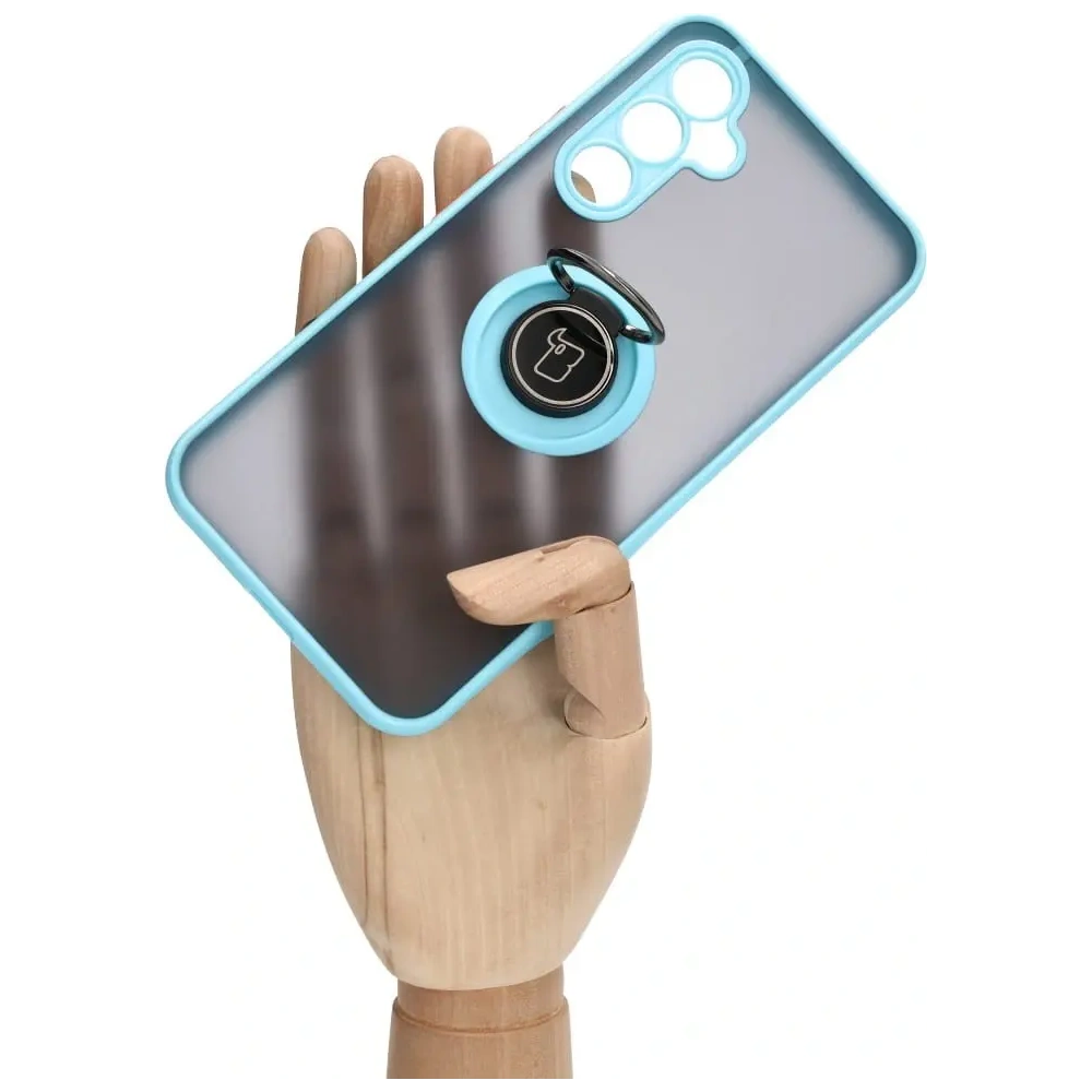 Etui z uchwytem na palec Bizon Case Hybrid Ring do Samsung Galaxy A54 5G przydymione z jasnoniebieską ramką