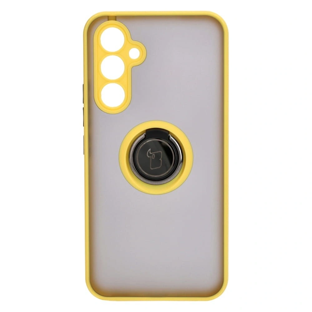 Etui z uchwytem na palec Bizon Case Hybrid Ring do Samsung Galaxy A54 5G przydymione z żółtą ramką