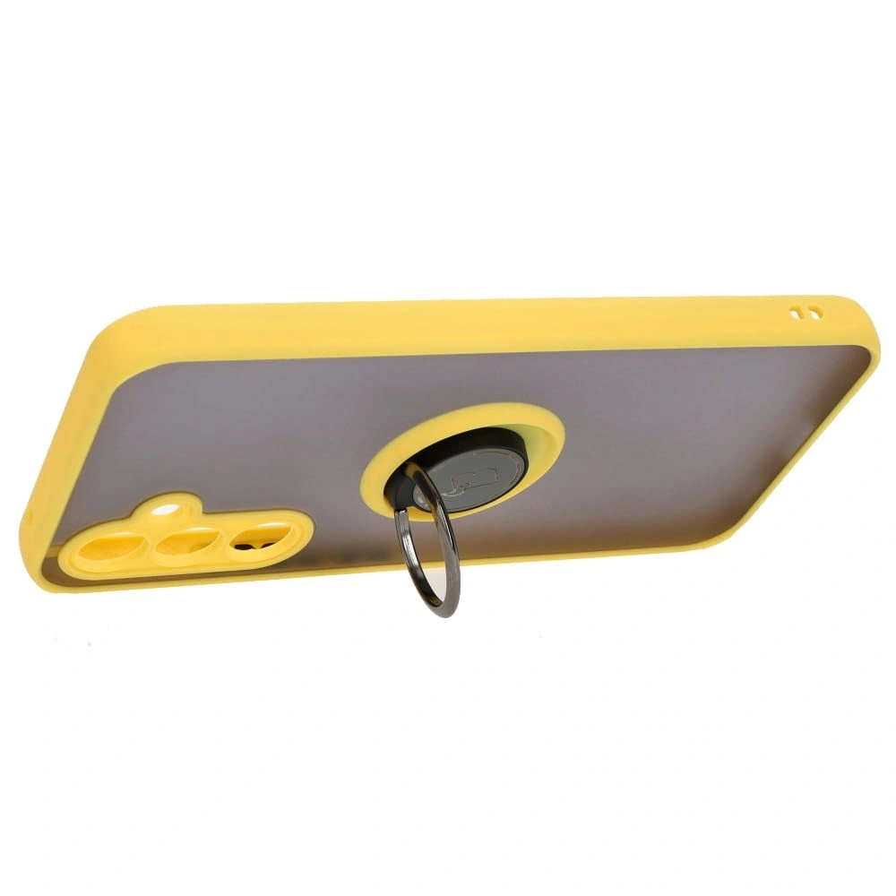 Etui z uchwytem na palec Bizon Case Hybrid Ring do Samsung Galaxy A54 5G przydymione z żółtą ramką