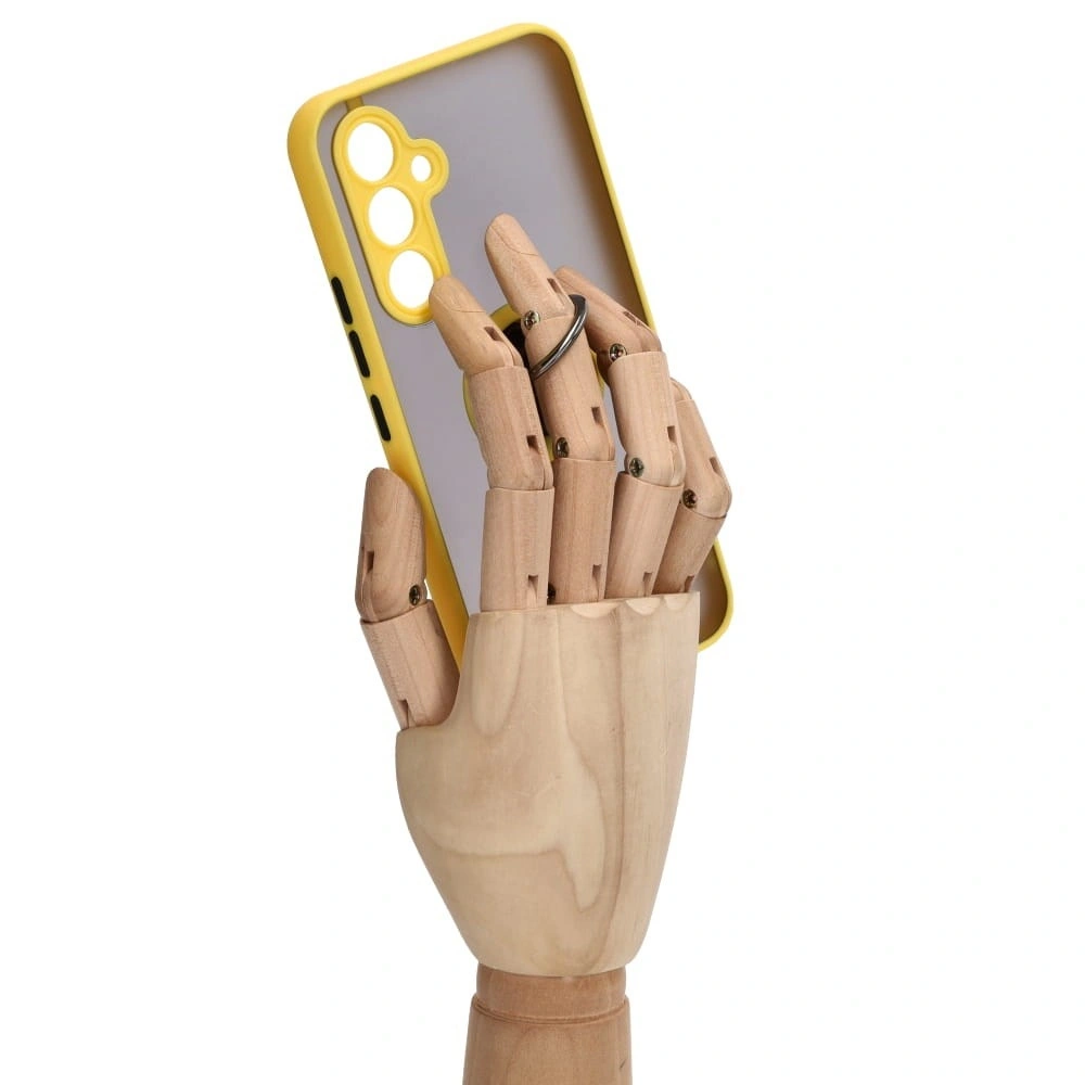 Etui z uchwytem na palec Bizon Case Hybrid Ring do Samsung Galaxy A54 5G przydymione z żółtą ramką