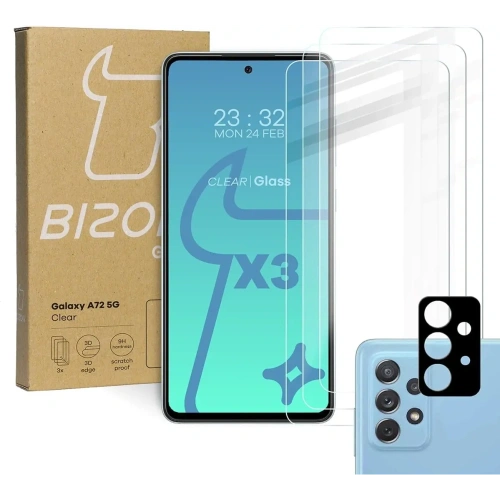 Kup Bizon üveg tiszta 3x edzett üveg + lencse üveg Samsung Galaxy A72 5G - BIZ7560 - {ean13} - Sklep Home Screen