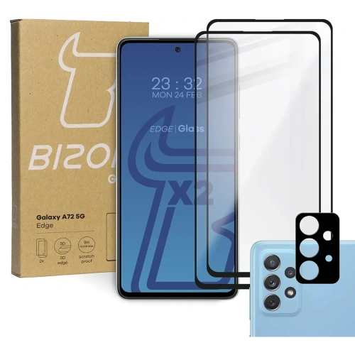 Kup Bizon Glass Edge 2x edzett üveg + lencsevédő Samsung Galaxy A72 5G fekete - BIZ7561 - {ean13} - Sklep Home Screen