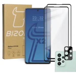 Kup Tvrzené sklo Bizon Glass Edge - [2 PACK] + ochrana na objektiv Samsung Galaxy A73 černé - BIZ1258 - {ean13} - Sklep Home Screen
